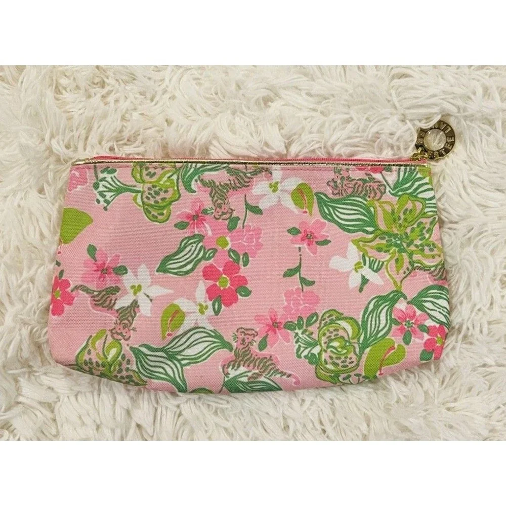 Lilly Pulitzer For Estée Lauder Tiger Floral Print Cosmetic Zipper Pouch